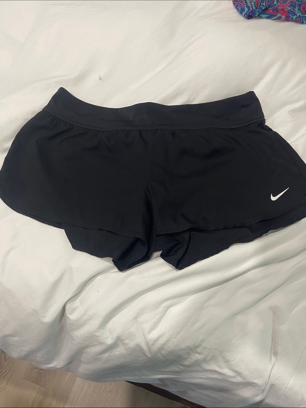 Nike Women's Black Athletic Shorts with White Swoosh